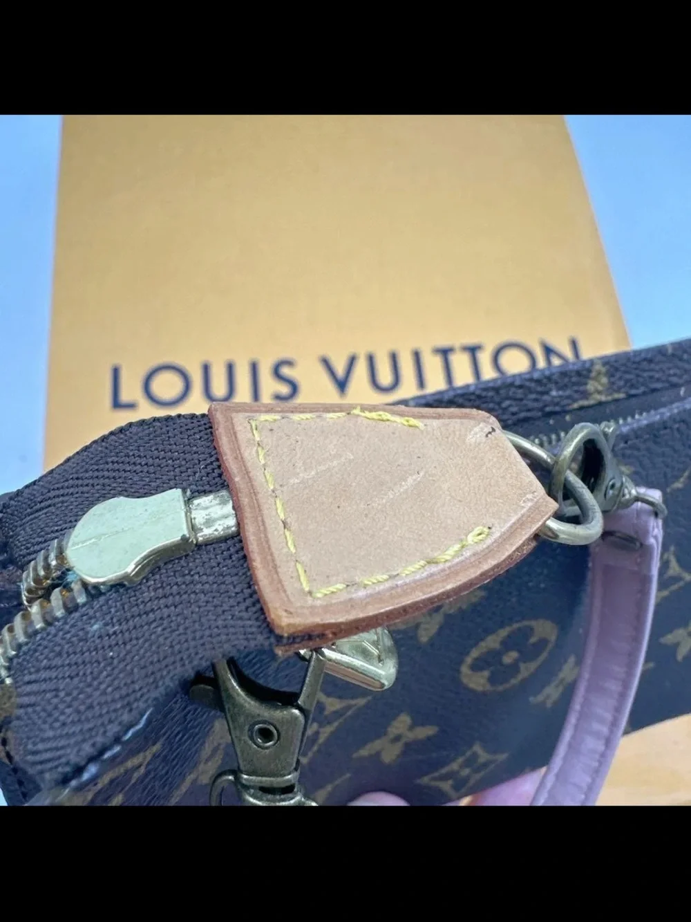 Louis Vuitton Monogram Mini Pochette in Brown with Natural Strap